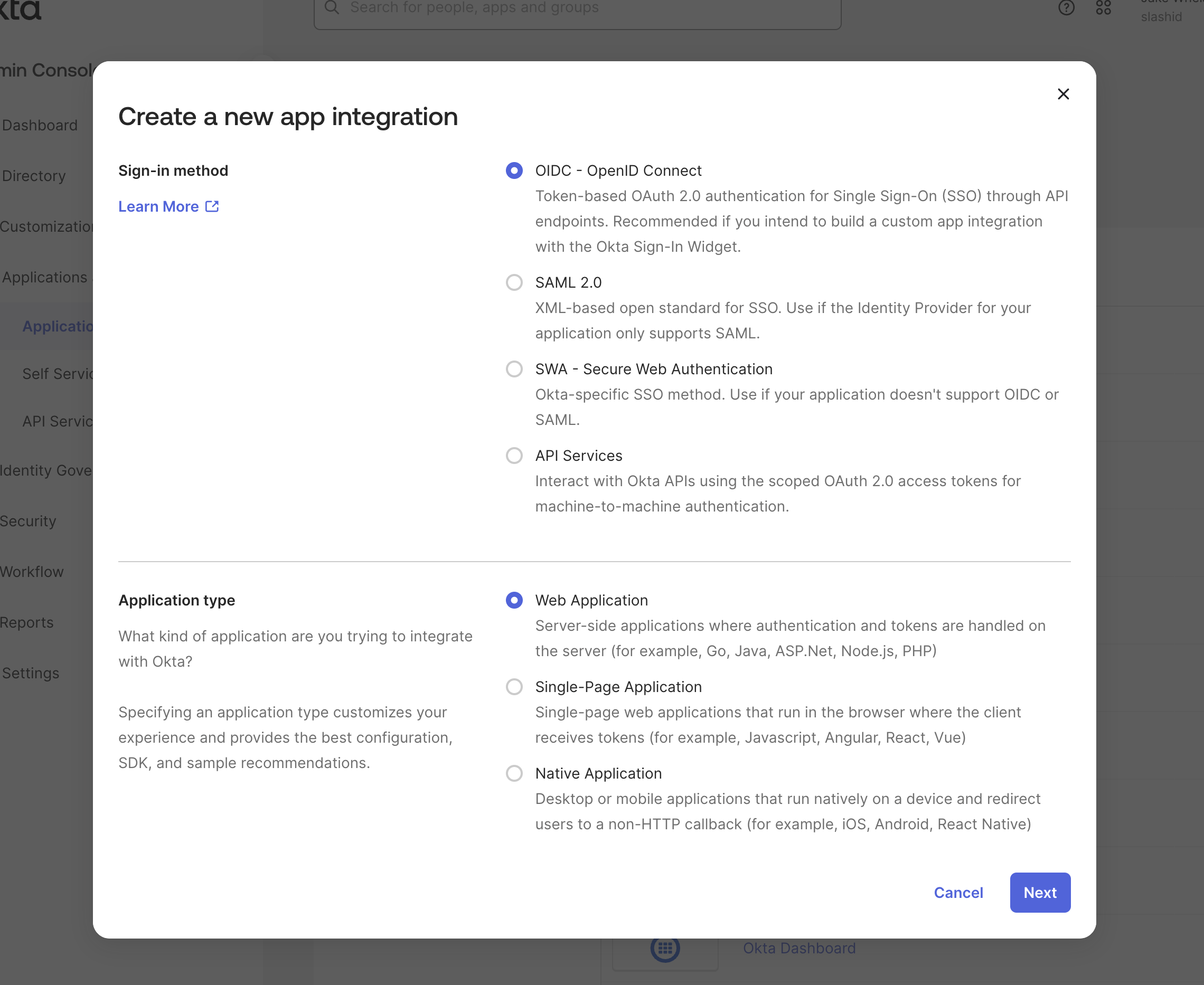 create a new app integration