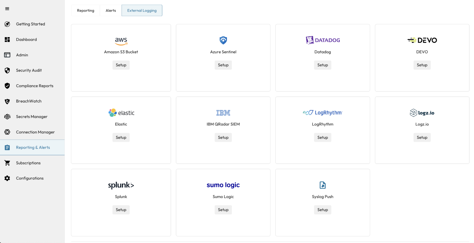 Navigate to 'External Logging'