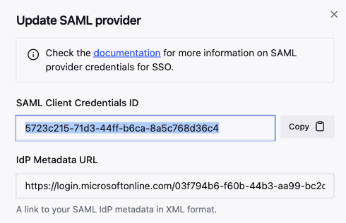 SlashID Console - SAML Credentials ID