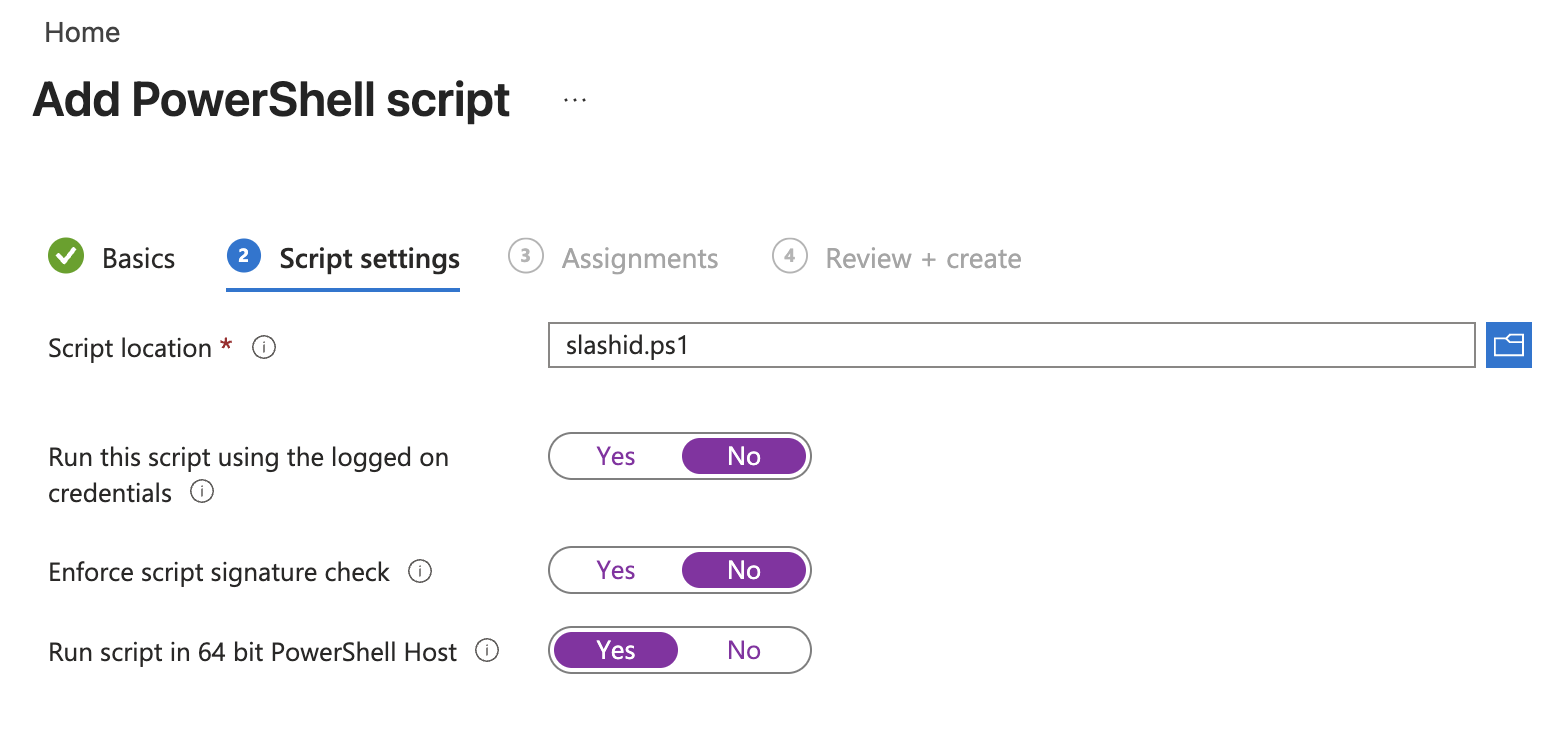 Microsoft Intune - PowerShell settings